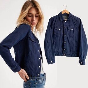 Lucky Brand Women's Tomboy Trucker Navy Denim Jacket Classic Western Outerwear L
